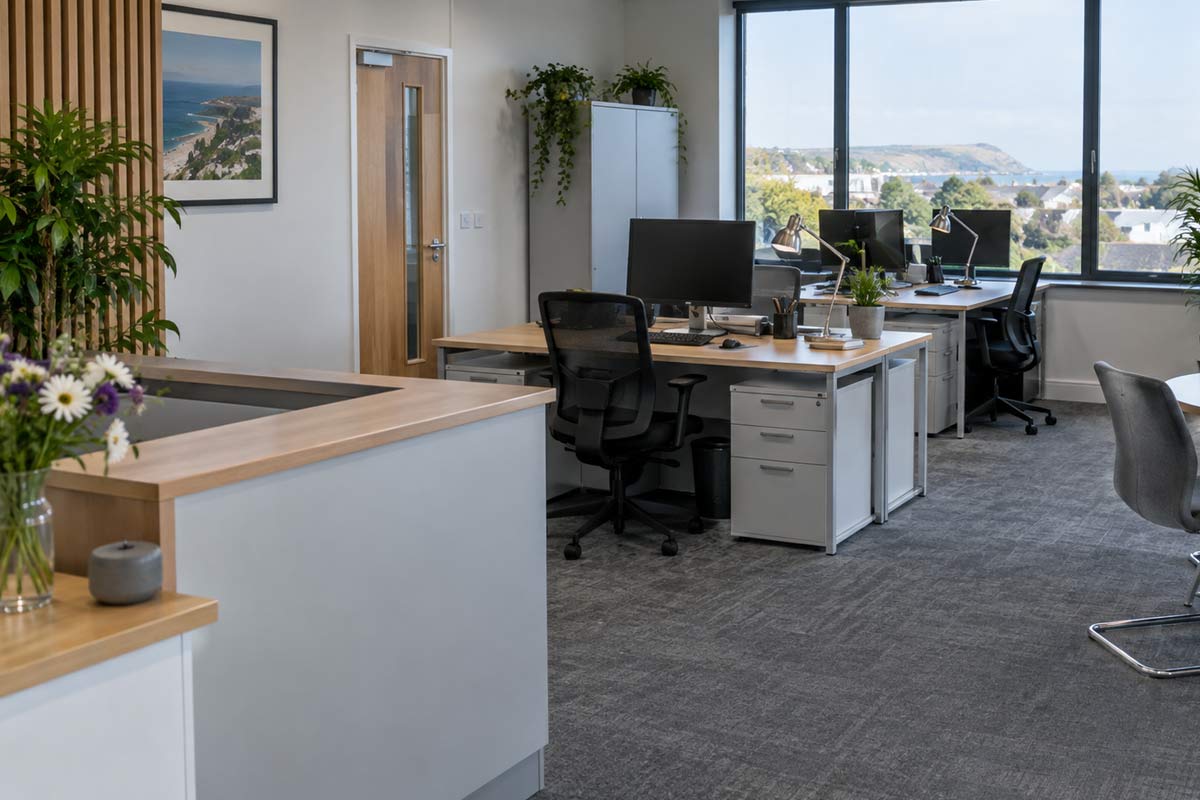 Professionally cleaned open-plan commercial office in Dorset
